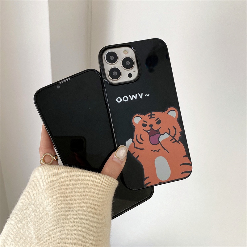 Soft Case Pelindung Bahan Jelly Warna Hitam Motif Harimau Untuk Iphone 7 8 PLUS X XR XS 11 12 13 PRO MAX SE 2020