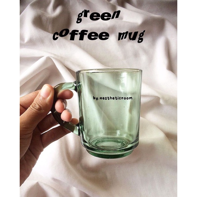 BY.AESTHETICROOM Green Coffee Mug 236.5 ml | Gelas Kaca | Gelas Aesthetic | Gelas Kopi