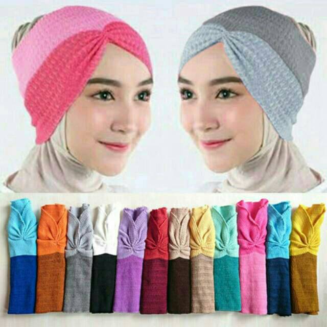 Bandana Rajut dua warna bandana serut dalaman jilbab Bandana Rajut dua warna bandana serut dalaman jilbab