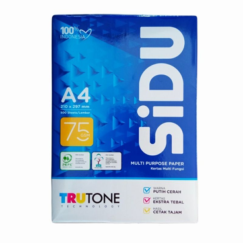 

1 RIM 500 LEMBAR SIDU HVS A4 75 Gram/ KERTAS KOMPUTER