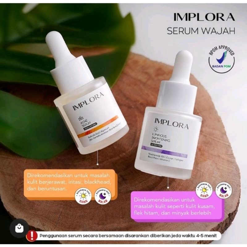 Implora Serum 20ml Luminous | Acne | Midnight | Peeling | Hydrating | 24K Gold | 1% Liporetinol | Bakuchiol | Salmon DNA | Birdnest Skin Nourish