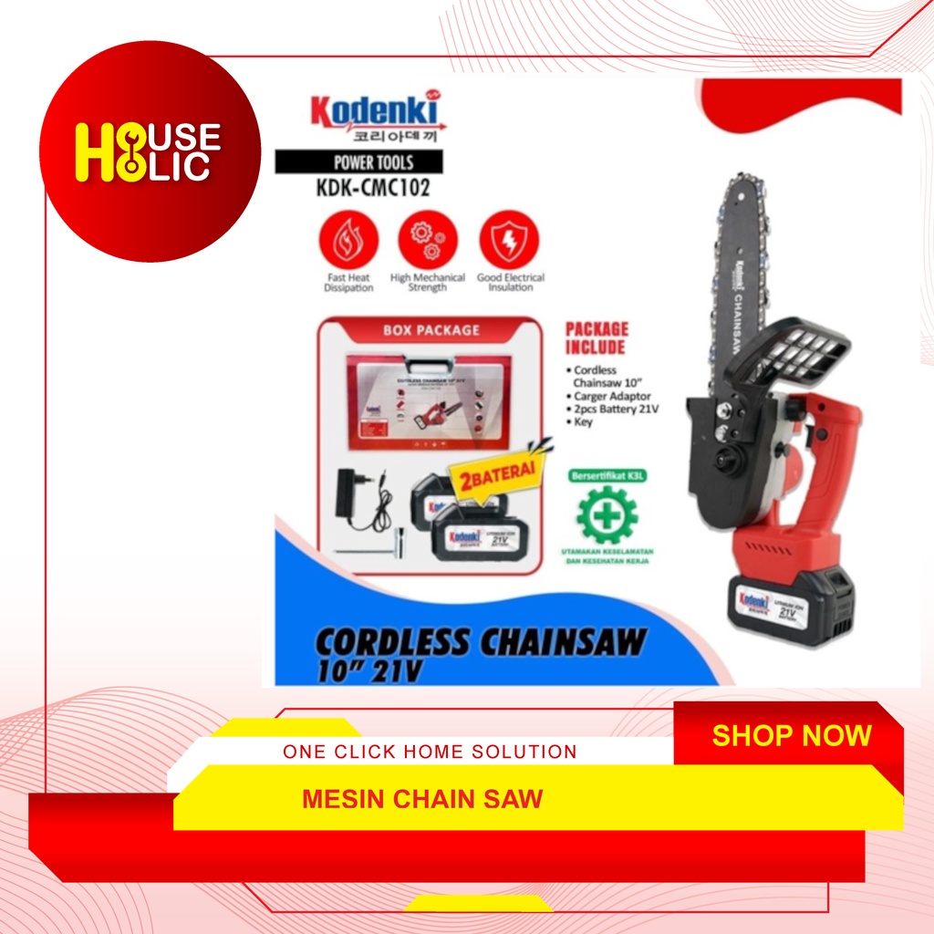 KODENKI Mesin Cordless Chainsaw 21 V 10&quot; Inch / Gergaji Rantai Baterai