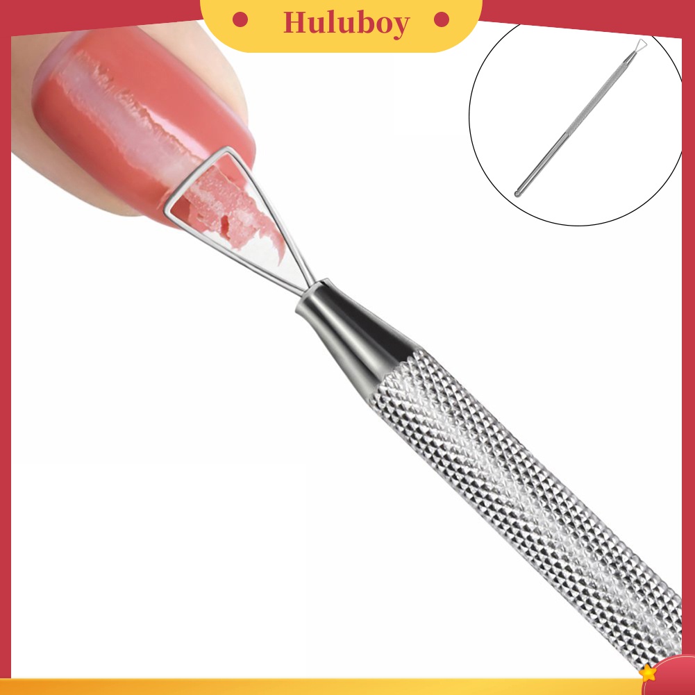 Huluboy Huluboy♡ Alat Pengupas / Pendorong Kutek Gel Bentuk Segitiga Bahan Stainless Steel