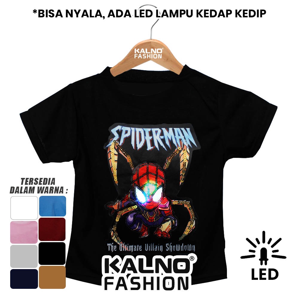 Baju anak cowo cewe karakter SPIDRMAN umur 1 - 7 tahun SP446 LED Random Ukuran S M L XL Bahan Katun polyester