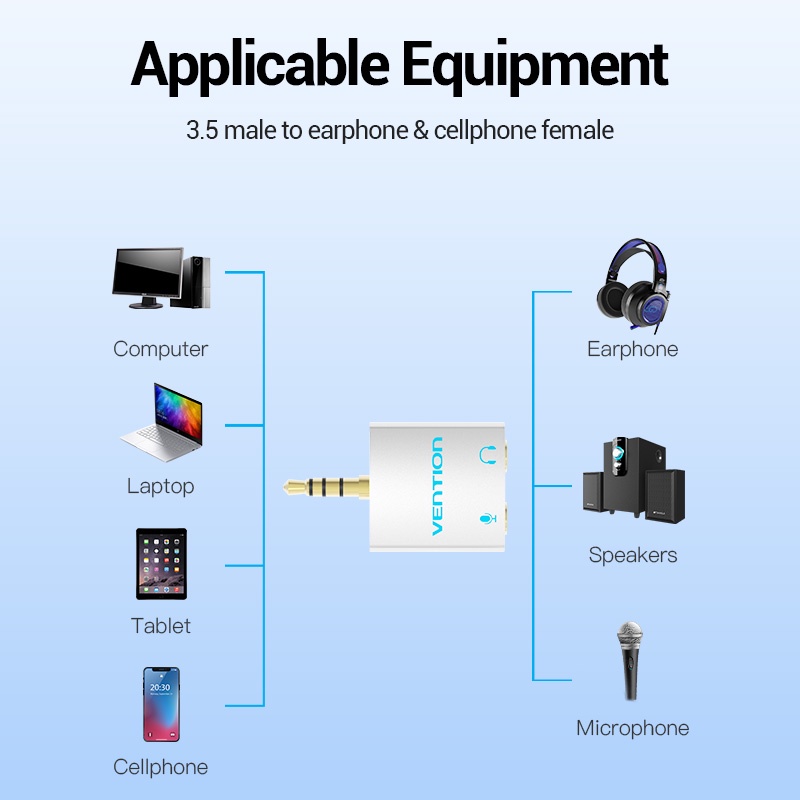 Vention Splitter Audio 3.5mm Jack Audio Connector Adapter with Mic Earphone