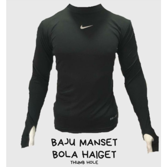 Manset Baselayer Baju Kaos Nike Olahraga Futsal Sepak Bola Football Lengan Panjang Hitam Pria Base Layer Sepeda