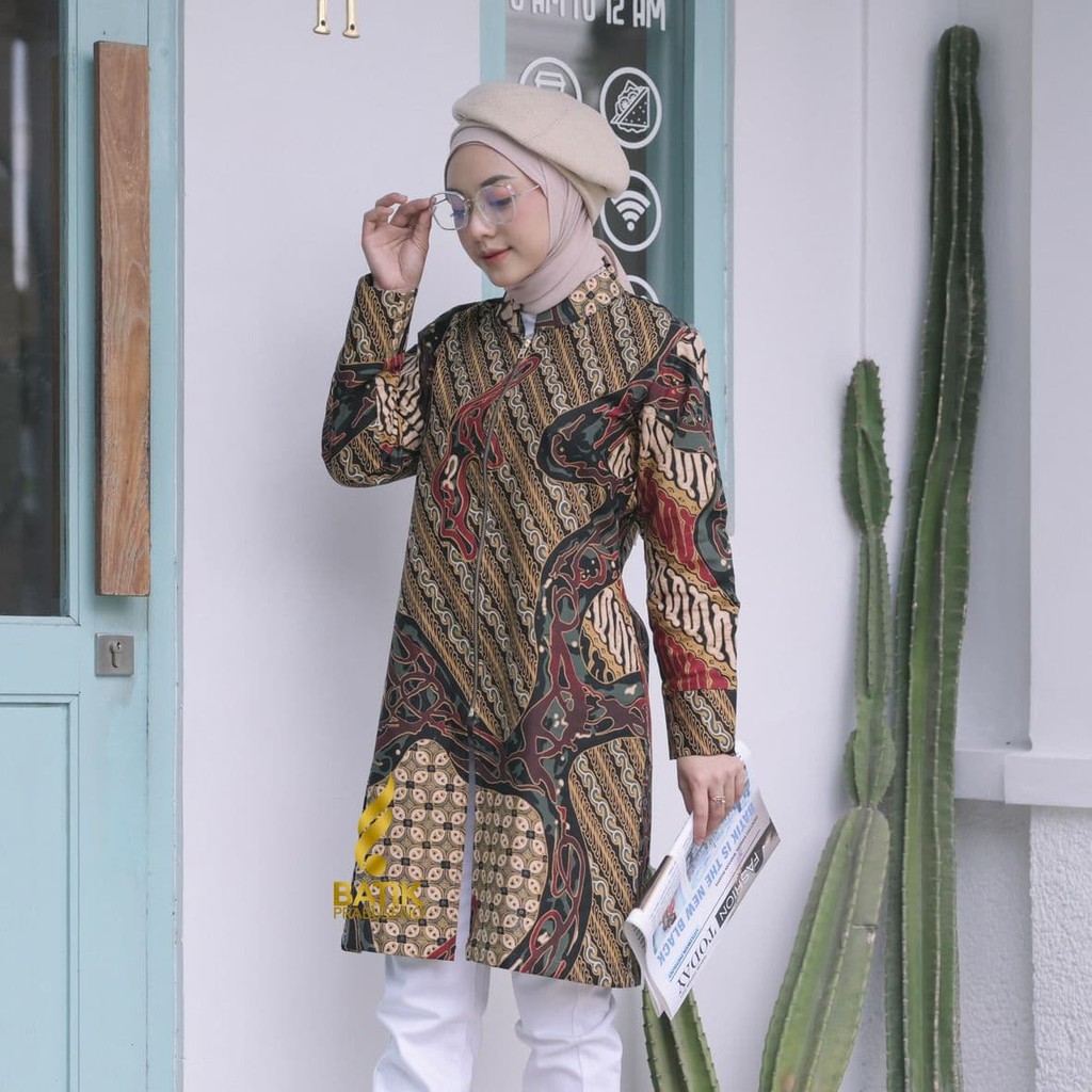 Batik Prabuseno TUNIK JOVITA Atasan Wanita Lengan Panjang Elegan Modern Bahan Katun Printing Premium