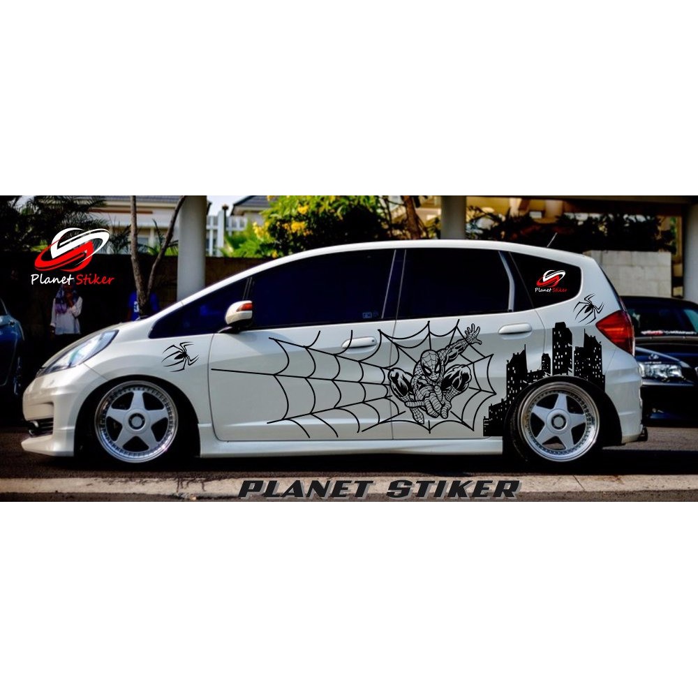 Cutting Sticker Stiker Mobil Jazz Motif Spiderman Full Body