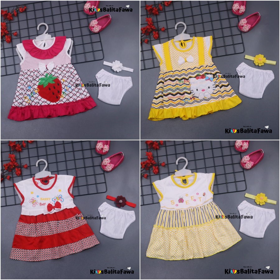 [GRATIS BANDO] Setelan Bayi Imut size 0-12 Bulan / Baby New Born Baju Dress Anak Perempuan Motif