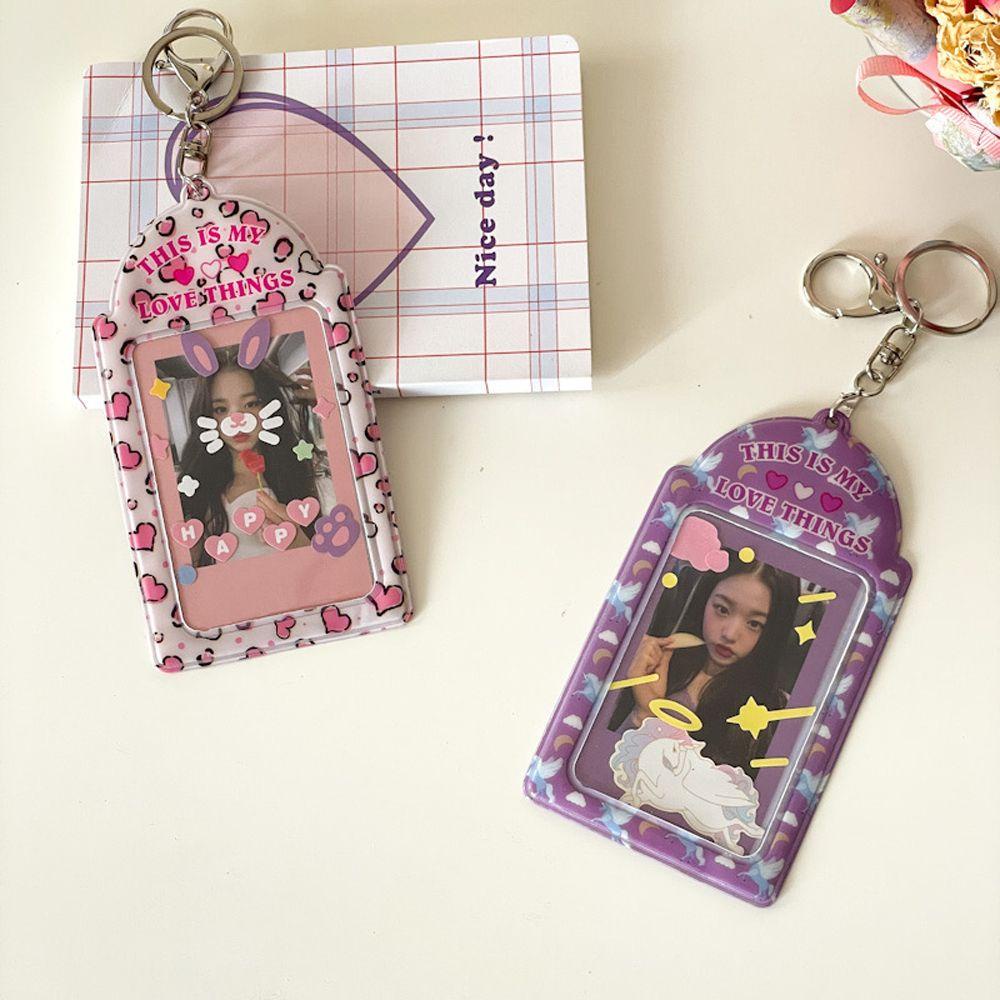 Lanfy Photocards Collect Box Keyring Korea Retro Love Stiker Gantungan Kunci Tas Sekolah Liontin Kpop Photocards Stationery Card Holder Idol Foto Lengan