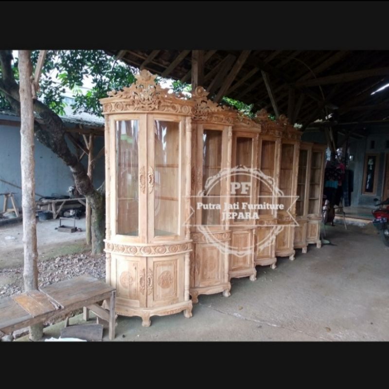 Rak pojok hias pajangan kayu jati - Rak hiasan tempat boneka sudut ukir