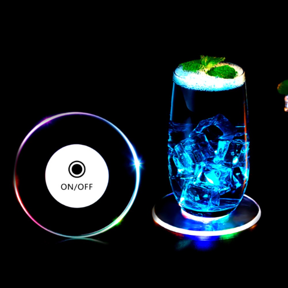 ღ Ultra-Thin Led Cahaya Coaster Akrilik Coaster Bar Cocktail Cahaya Ambient Tatakan Gelas Kristal Memancarkan Berkedip Dasar Dekorasi Meja