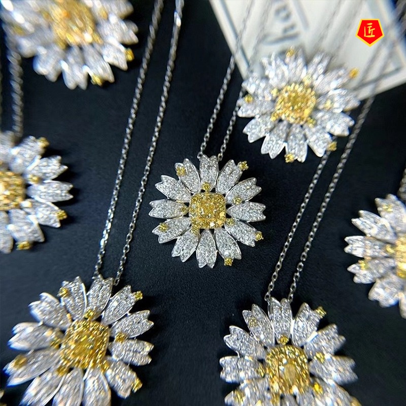 [Ready Stock]New Fashion Elegant Daisy Diamond Rings Ear Studs Necklace Set