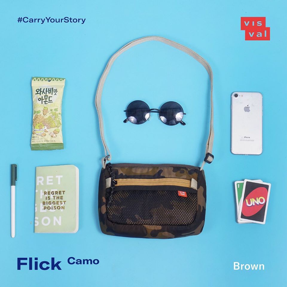 VISVAL FLICK Tas Selempang Sling Bag Pria Wanita Cowok Cewek Clutch Slempang Army Branded Camo Brown