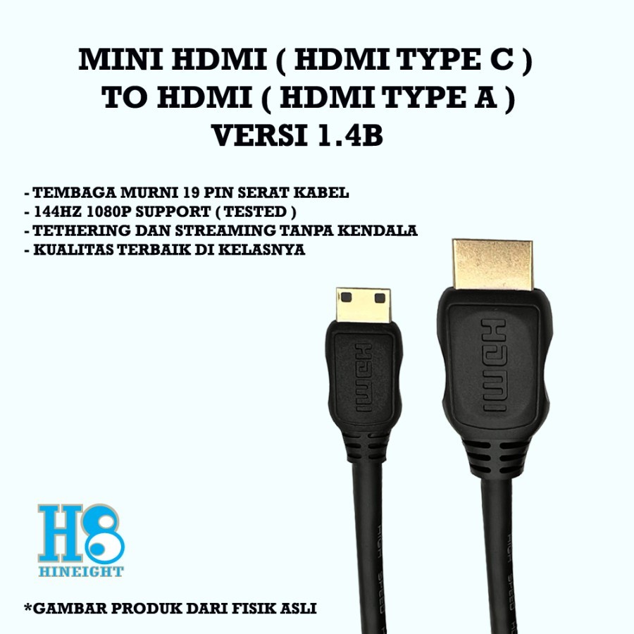 Kabel Mini HDMI To HDMI Versi 1.4B 10 Meter High Speed - H8-HC10M