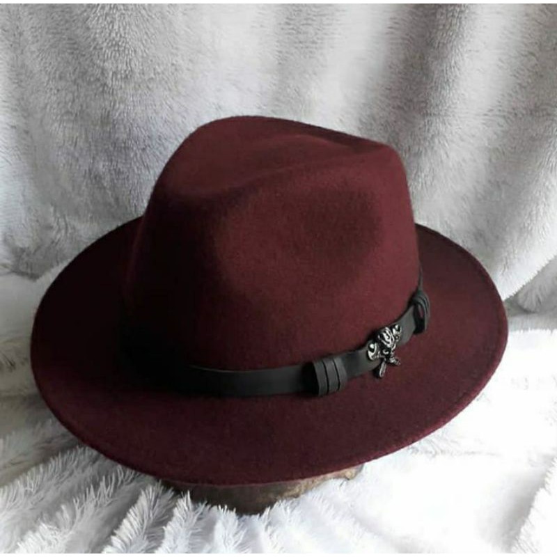 Topi laken fedora panama maroon 100% woll original