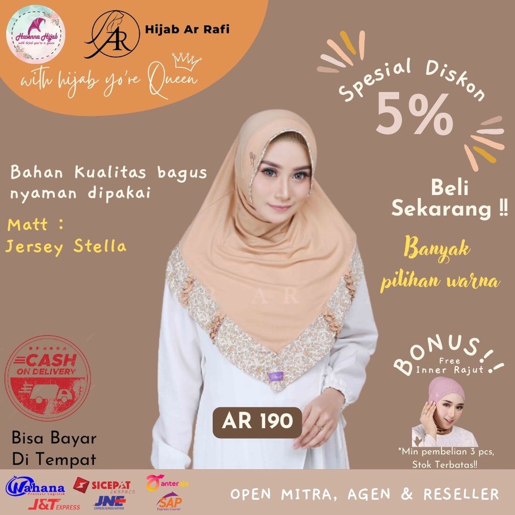 Jual Kerudung Arrafi Hijab Terbaru AR 190 Instan Kombinasi Bunga Aksen ...