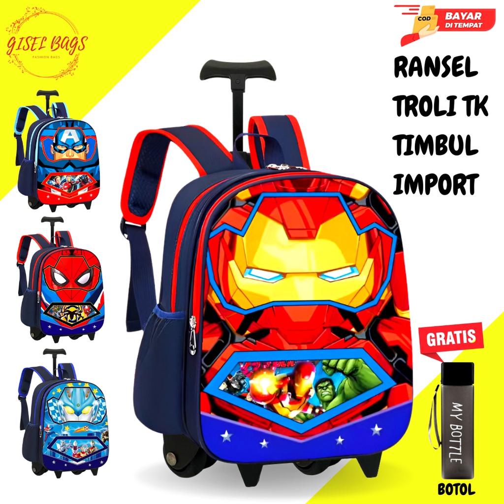 Tas troli anak laki laki tk gambar timbul karakter superhero