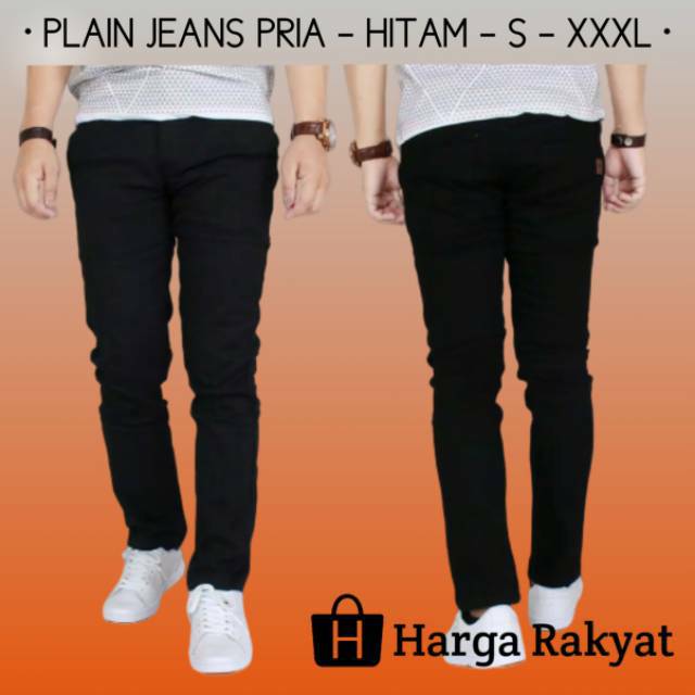 PLAIN BLACK Hitam Pekat Long Pant Jeans Celana Panjang Stretch Ngaret Karet Bagus Mantap Melar Murah