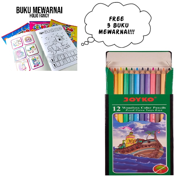 

Pensil Warna Joyko Free + 3 Buku Mewarnai ( COD ) PCX STORE