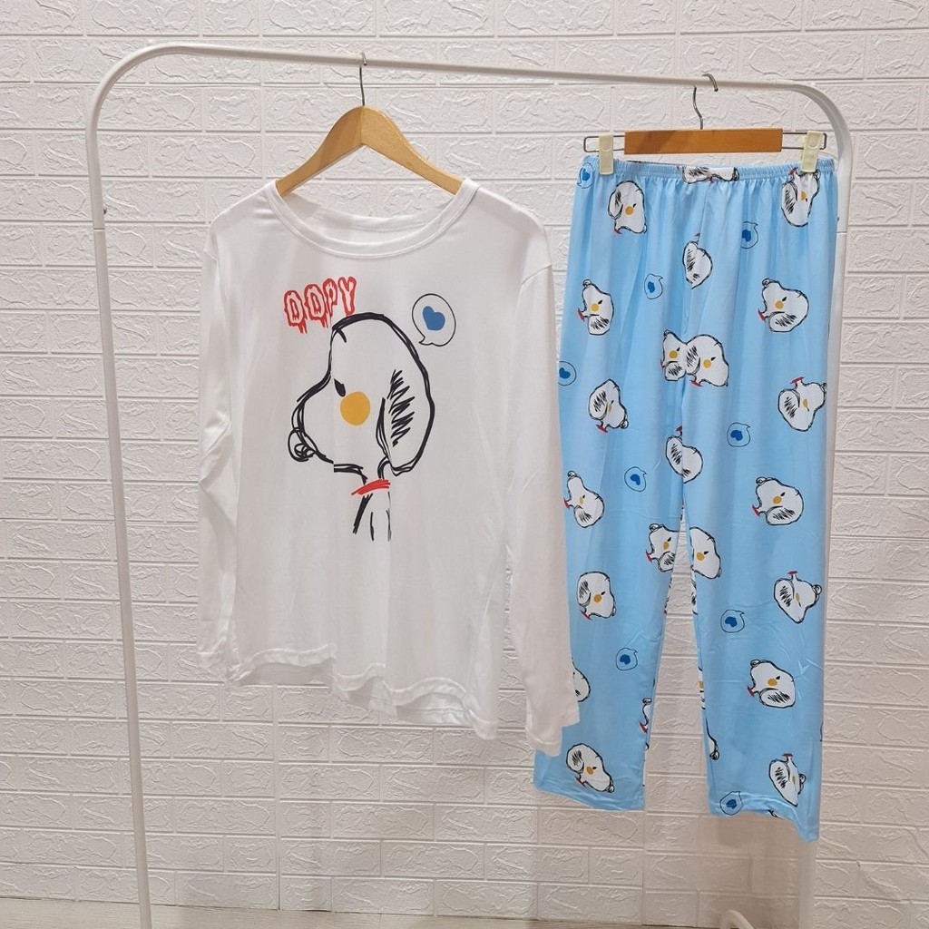 3520 kaos pajamas long dopy one set import big baju tidur