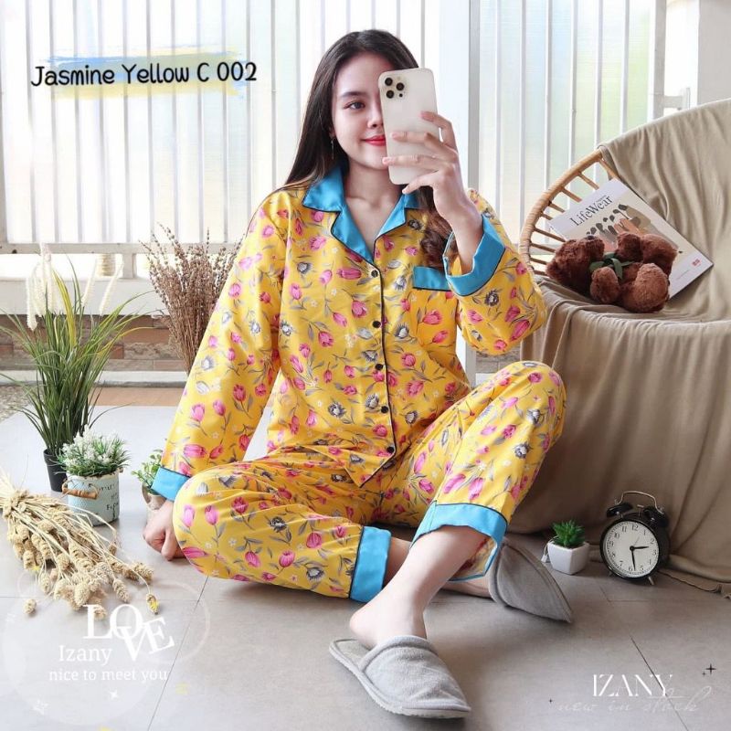 Piyama Wanita Lengan Panjang PP Motif Bunga Set Piyama Baju Tidur Wanita Remaja Baju Tidur ABG-PP Flower Yellow
