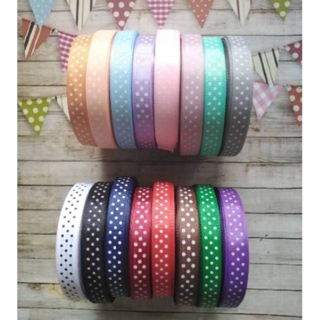 Paket pita grosgrain motif dot / bintik