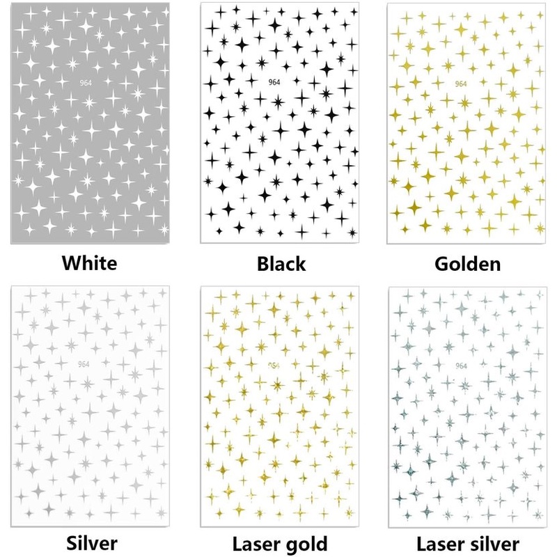 1 Sheet Pack Laser Star Foil Nails Stickers / 3D Manicure Slider Nail Adhesive Tape / Water Transfer Nail Decal / Manicure Art Decorations / Nail Makeup Tools