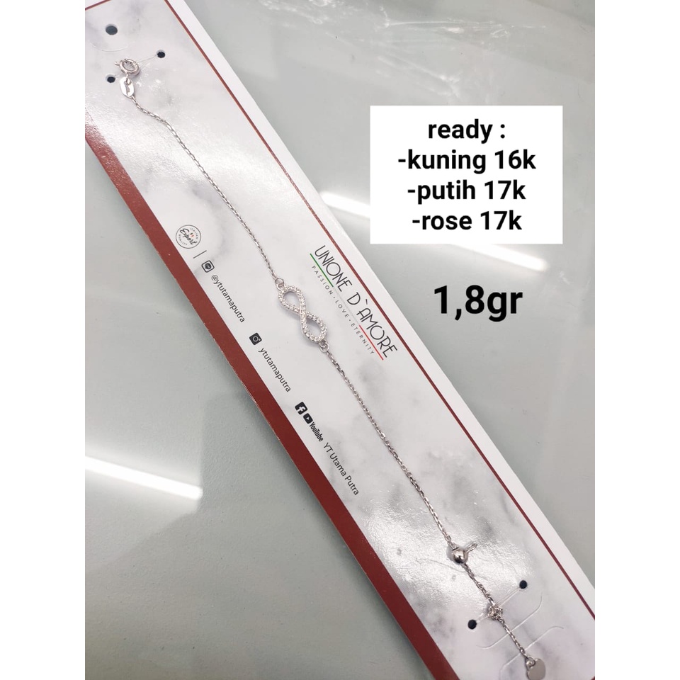 Gelang Rantai Serut Infinity Emas Asli Kadar 700 Kuning 750 Putih Rosegold Infiniti