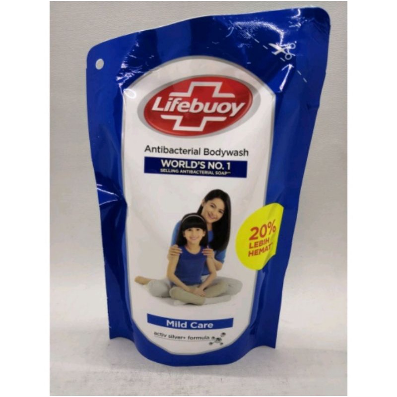 Lifebuoy isi ulang kecil Sabun Mandi Cair Refill Mild Care 250 ml - biru