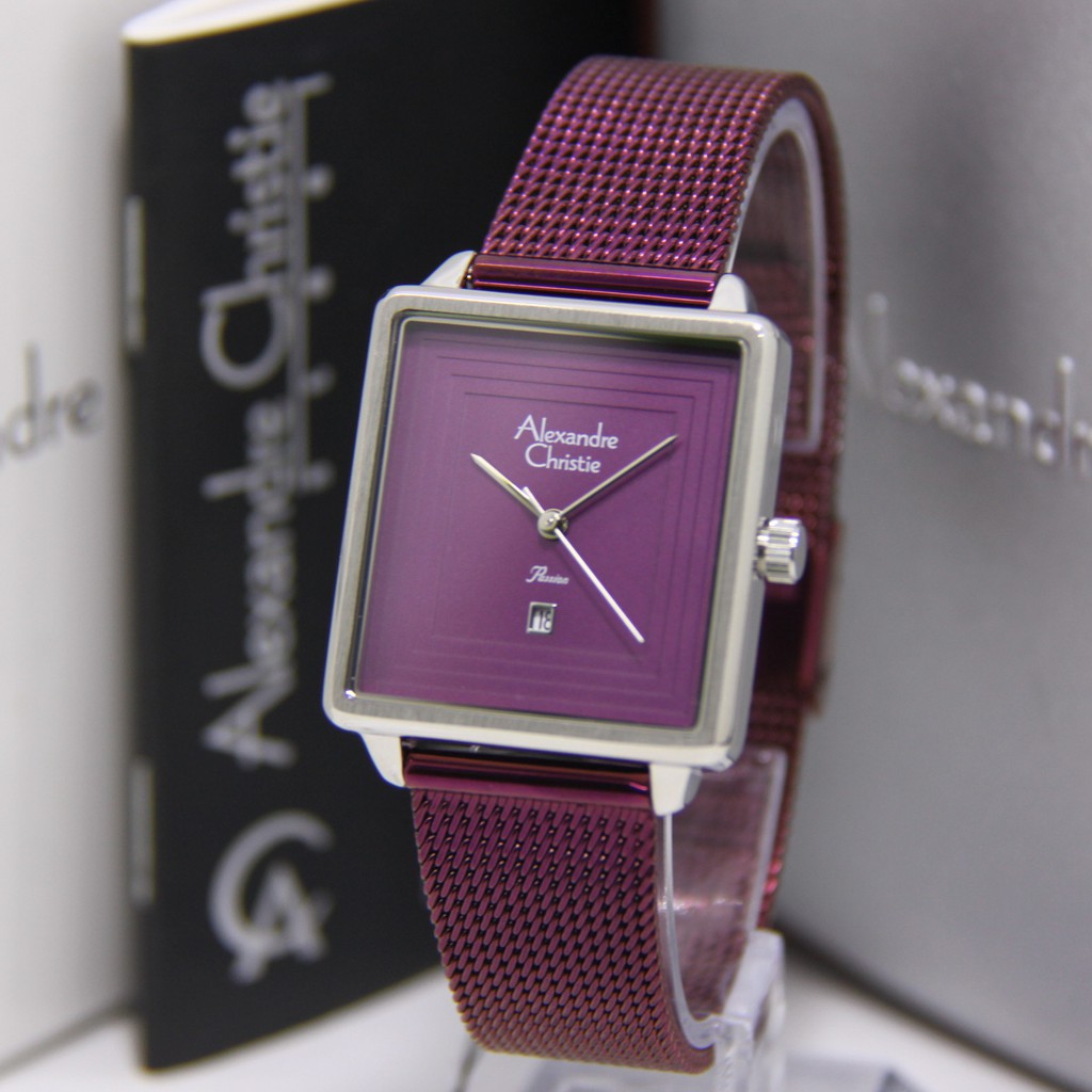 ALEXANDRE CHRISTIE 2851 WANITA MAROON SILVER ORIGINAL AC2851 AC 2851 JAM TANGAN CEWEK ARLOJI CEWEK