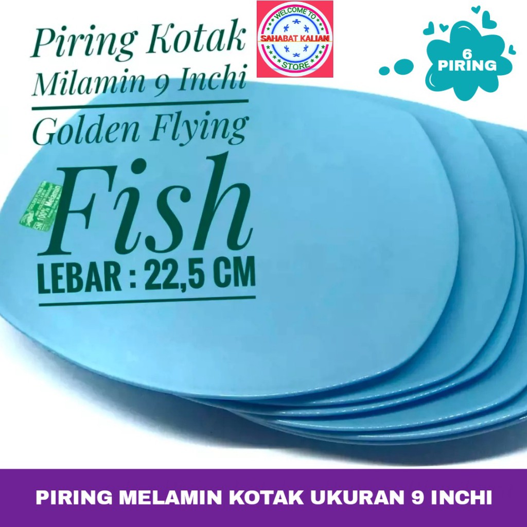 (6 PCS) PIRING MELAMIN KOTAK GOLDEN DRAGIN FLYING FISH P0904