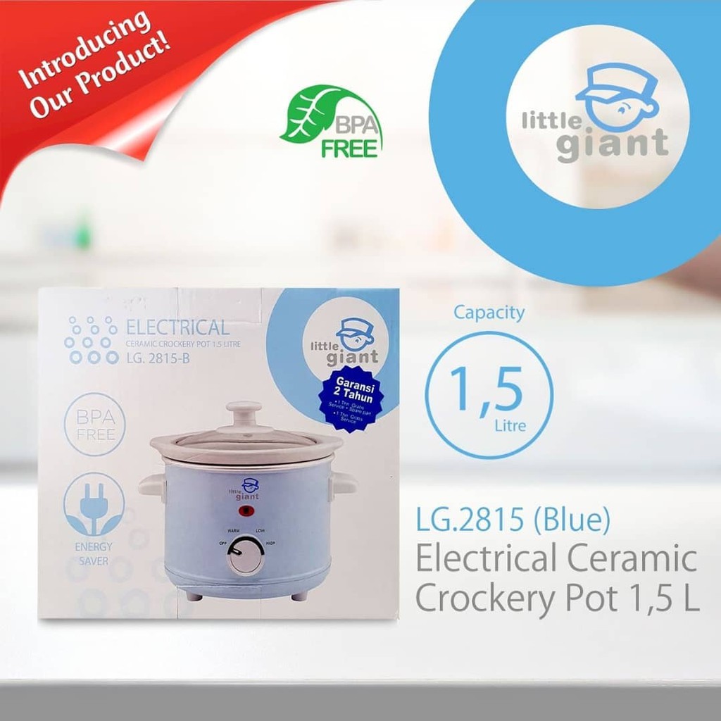 Little Giant LG 2815-B Electrical Ceramic Crockery Pot 1.5L Alat Pengolah Makanan Bayi