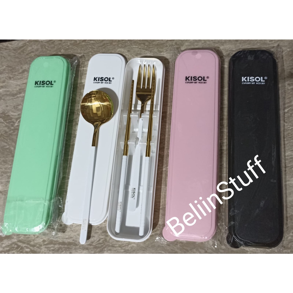 KISOL Cutrely Set KCS 301/ 1 set Alat Makan - Stainless Steel Set Peralatan Makan 3PCS Sendok, Garpu dan Sumpit Food Grade