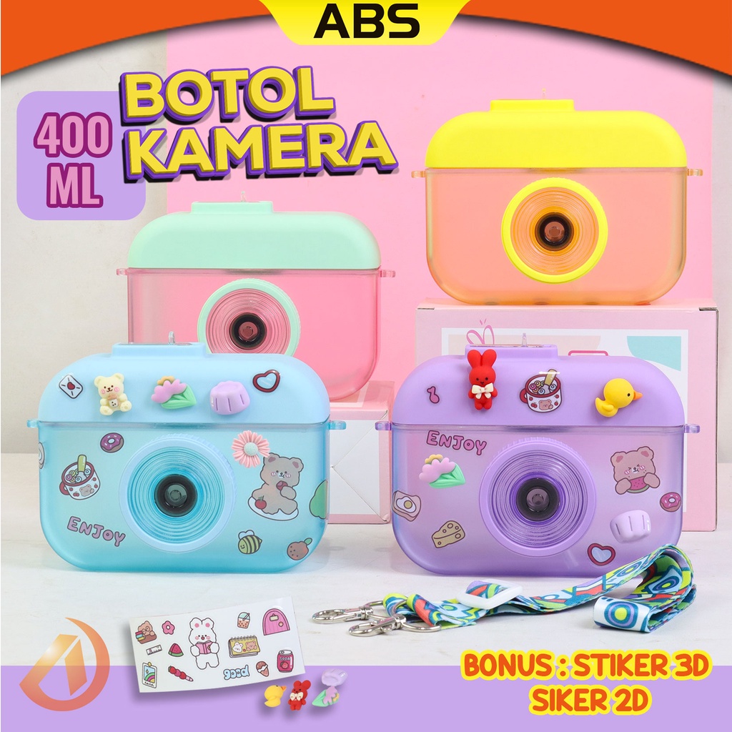 ABS Camera Bottle / Botol Kamera Unik / Botol Minum Anak Free Sticker Karakter 400ml BPA FREE