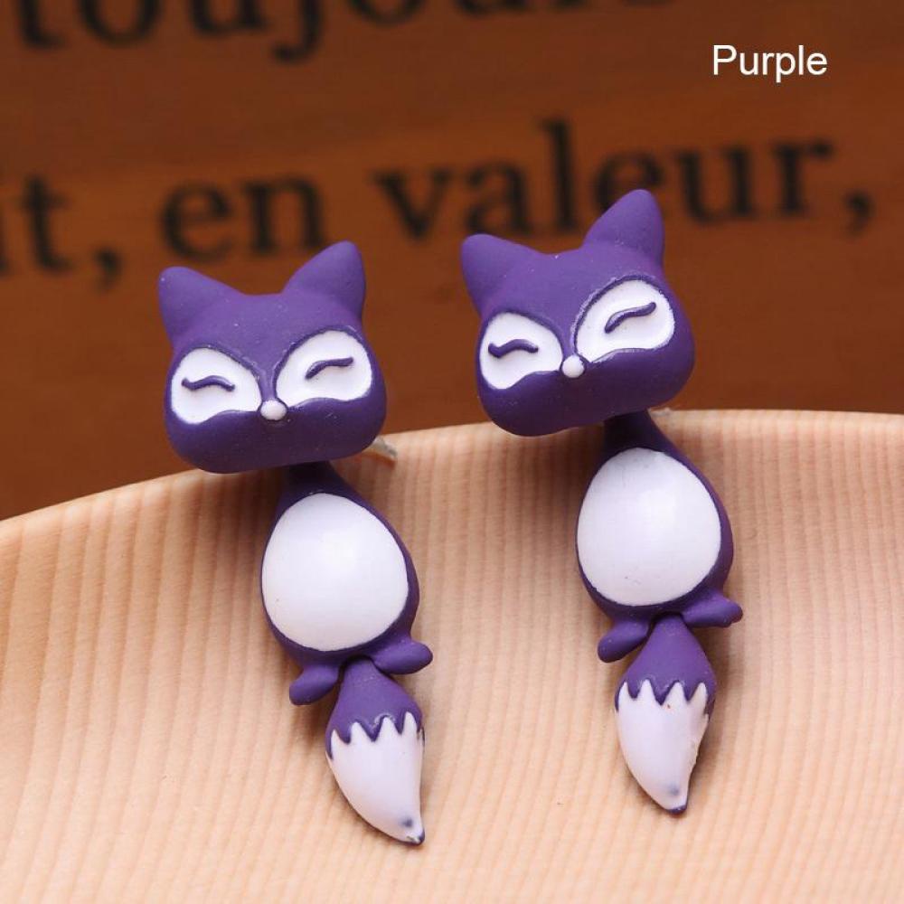 Timekey 1Pc Anting Tusuk Desain Kartun Rubah 3D Bahan Keramik Colorful Untuk Wanitaanak Perempuan A8K8