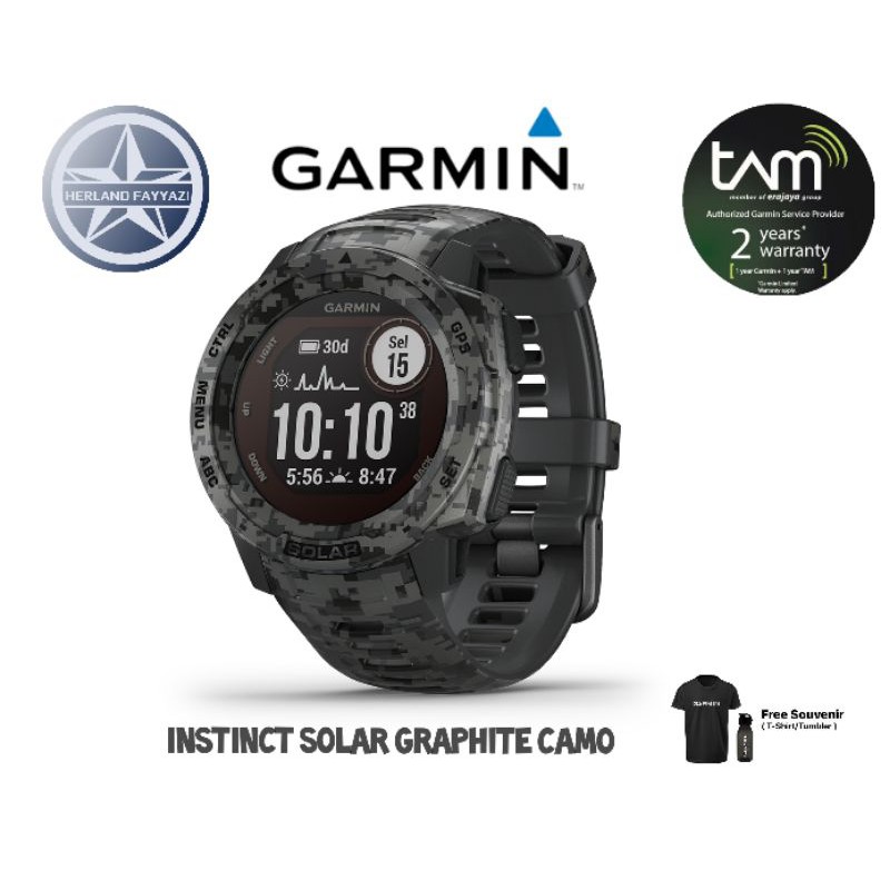 GARMIN INSTINCT SOLAR GRAPHITE CAMO GARANSI RESMI TAM 2 TAHUN