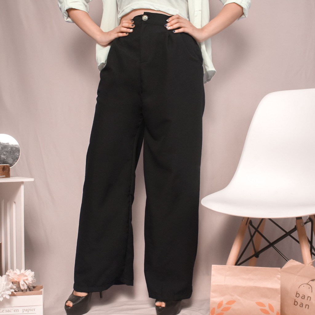 RX Fashion - Dheani Highwaist / Soleil Kulot Anti Ngantung Wanita / MELVA SLIT PANTS Kulot highwaist -BN