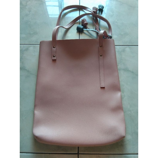 Preloved big tote bag pink miniso tas tangan besar