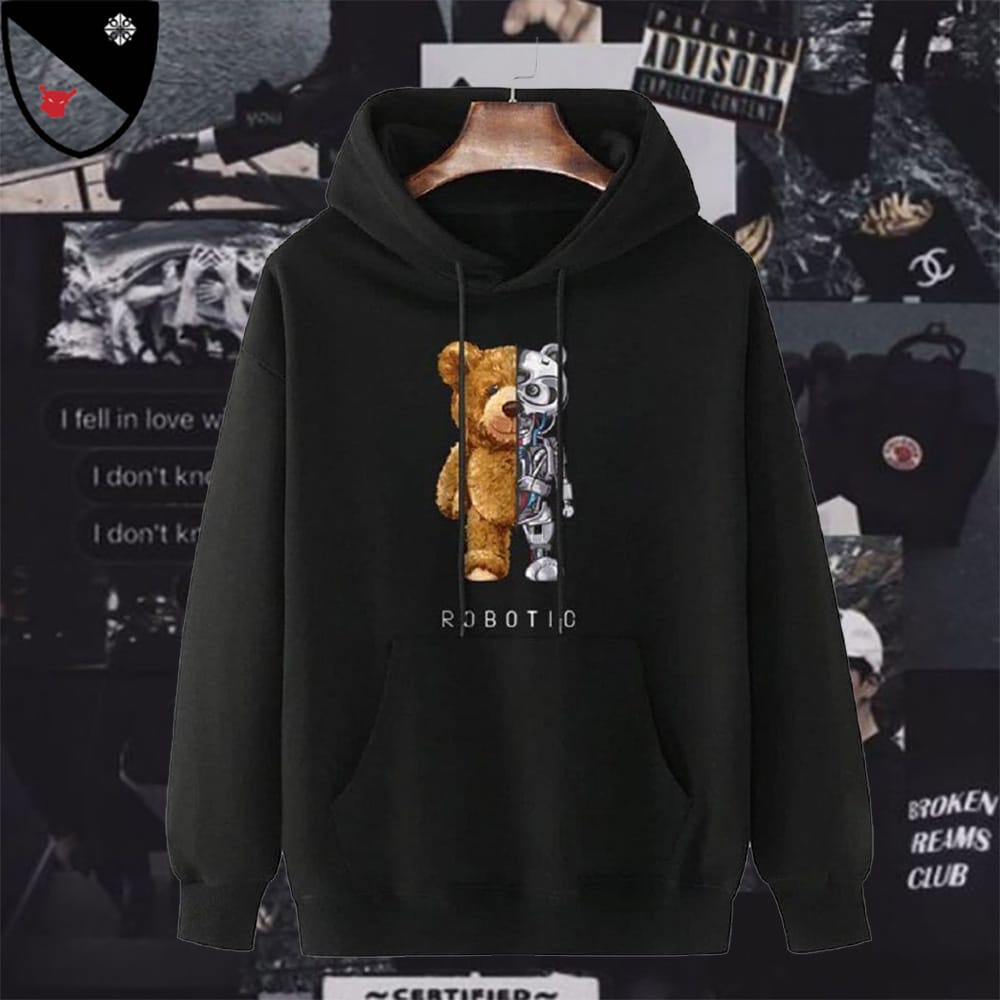 HOODIE UNISEX ROBOT BEAR FLEECE TEBAL HALUS TERBARU''