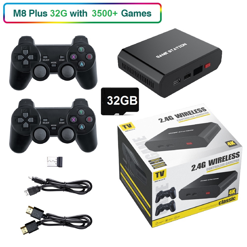 AKN88 - M8 PLUS 32GB - Retro Game Station Console 4K Built-in 3500 Plus Games