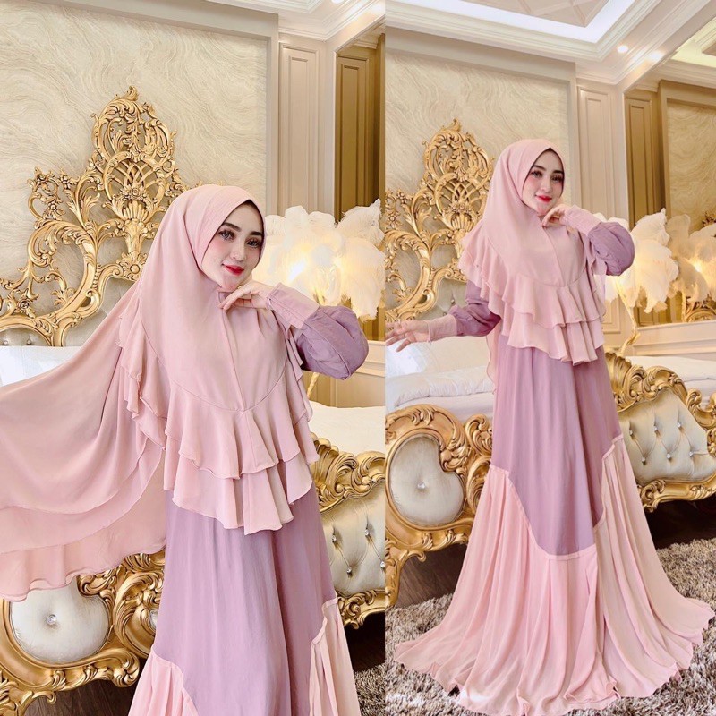 Gamis Syar'i Polos Pink Komb Lilac By Shellasaukia
