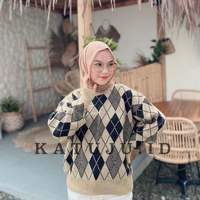 SWETER RAJUT MOTIF GARIS SPIDER| BLOUSE RAJUT TEBAL PREMIUM HEXA