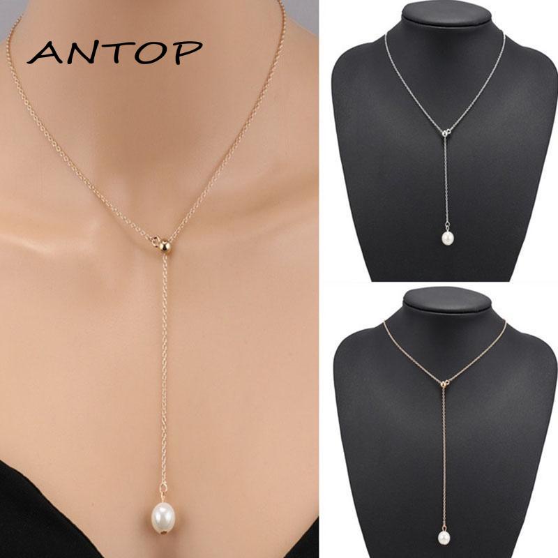 Korea Kalung Mutiara Sederhana Rumbai Tulang Selangka Yang Dapat Disesuaikan Rantai Untuk Wanita ANTOP