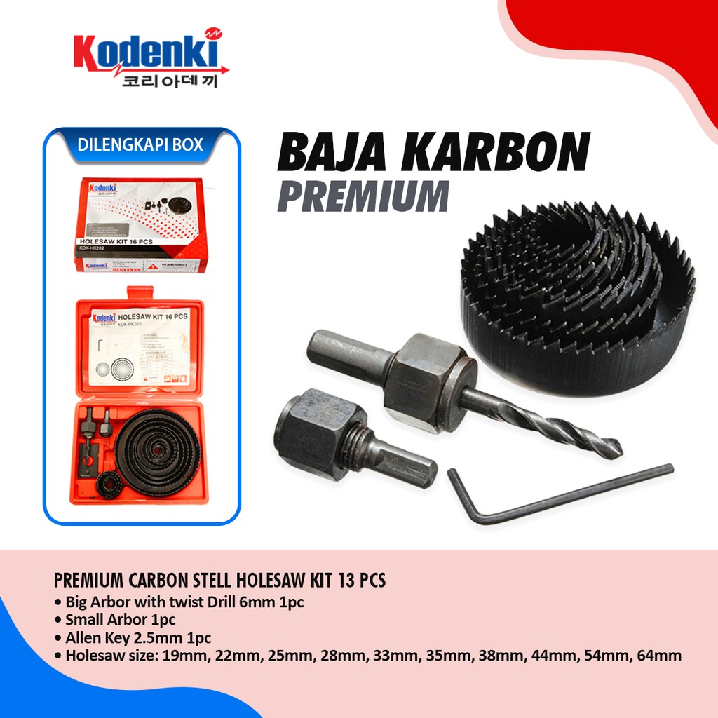 KODENKI K8116 Holesaw Set Kit 16 Pcs - Hole Saw Mata Bor Pelubang Kayu Hidroponik