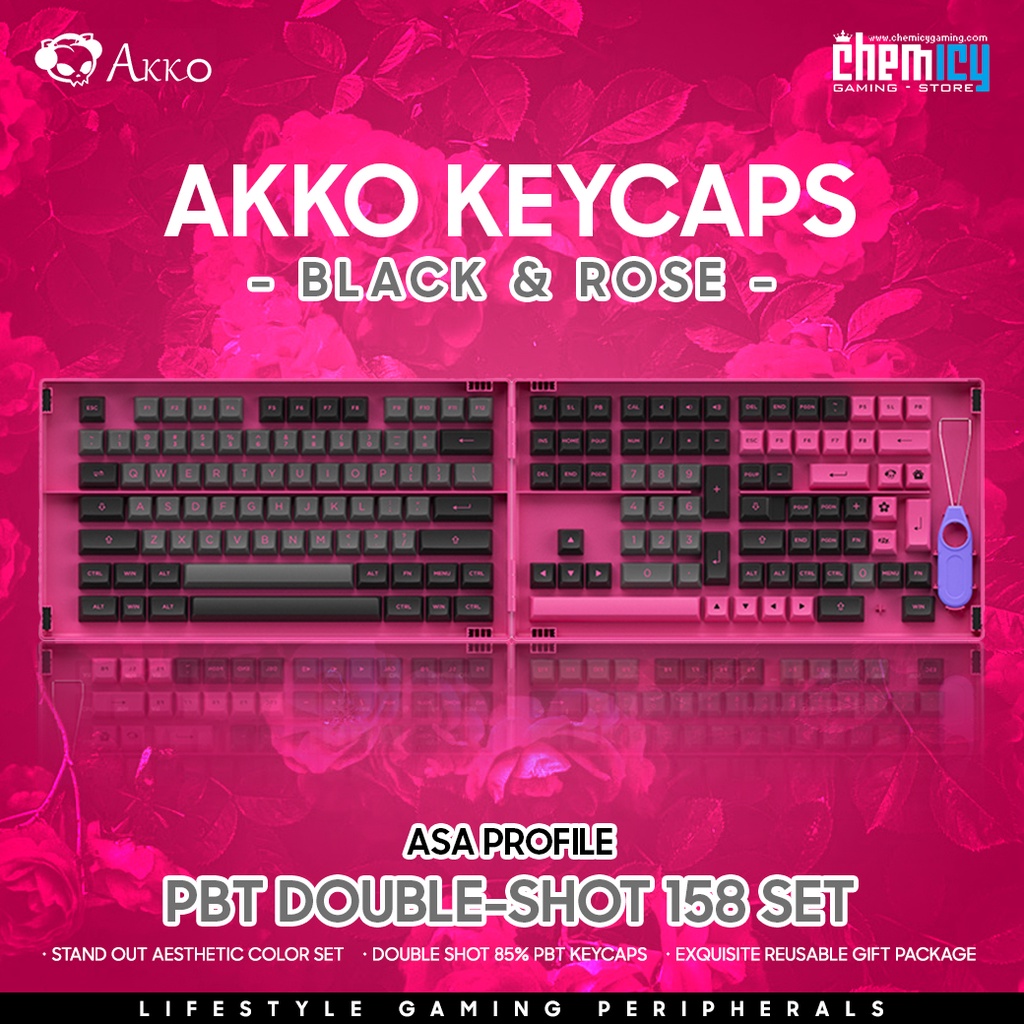 Akko Black &amp; Rose PBT Double-shot Keycaps 197 Set ASA Profile