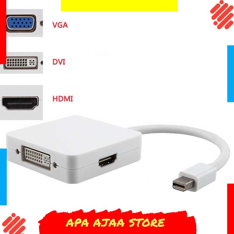 Termurah ! 3 in 1 Mini Display Port to HDMI VGA DVI Adapter - MD114