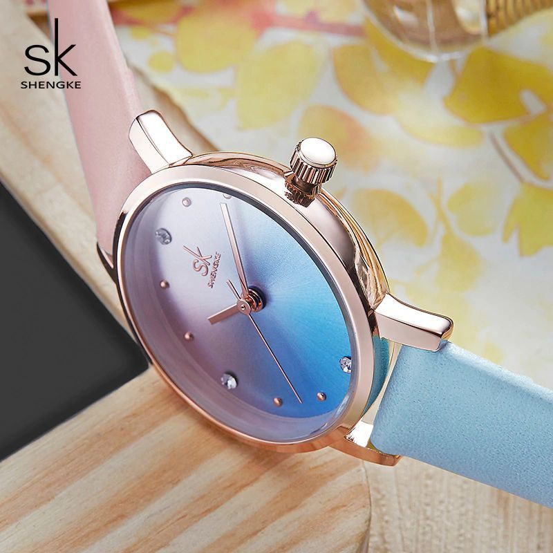 SHENGKE 8029 Jam Tangan Wanita Analog Tali Kulit WK-SBY