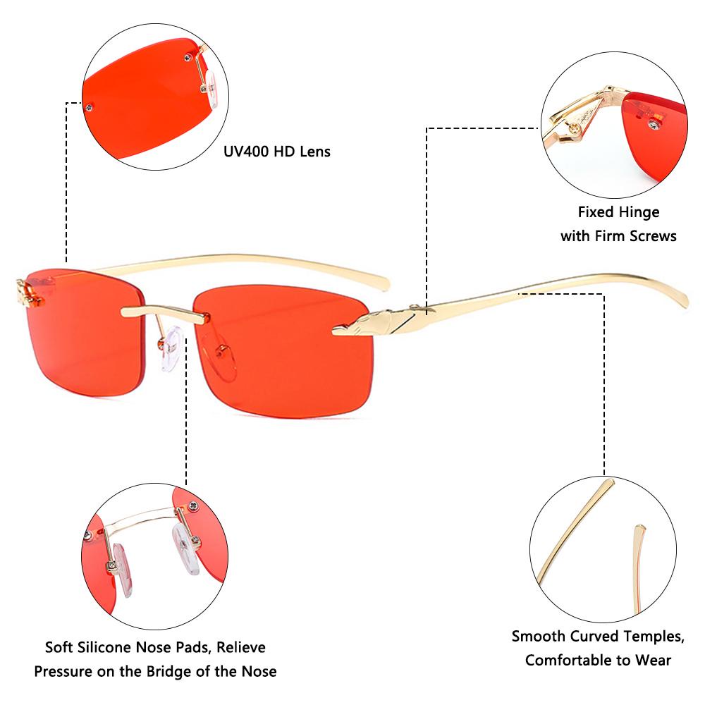 [POPULAR] Vintage Clear Lens Sunglasses Small Frame Rimless Rectangle Sunglasses UV400 Metal Sun Glasses Unique Cheetah Eyewear/Multicolor