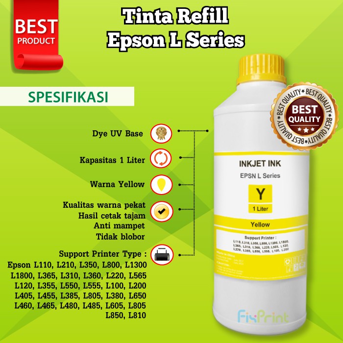 Tinta EPSN 1 Liter Refill Printer L110 L120 L121 L210 L220 L355 L300 L310 L350 L360 L380 L385 L405 Dye Base